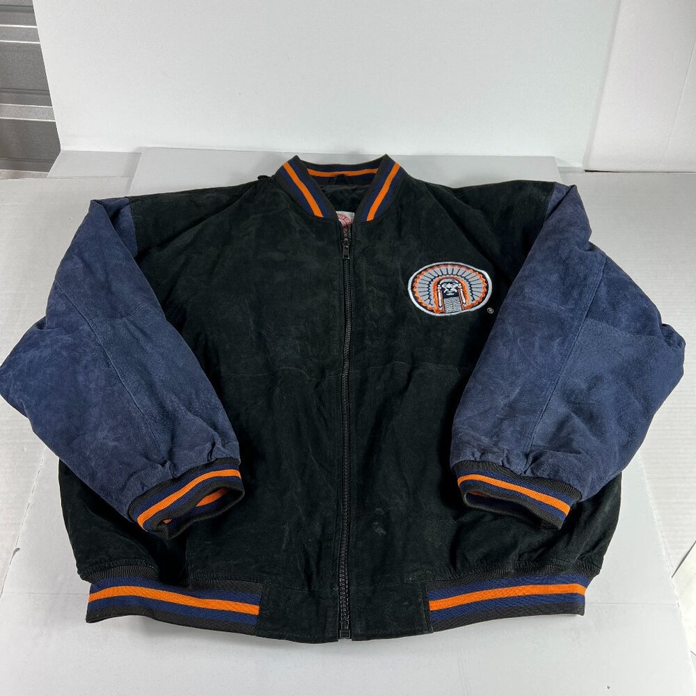 Essex Illinois Fighting Illini Leather Suede Jacket Extra Large Black Full Zip